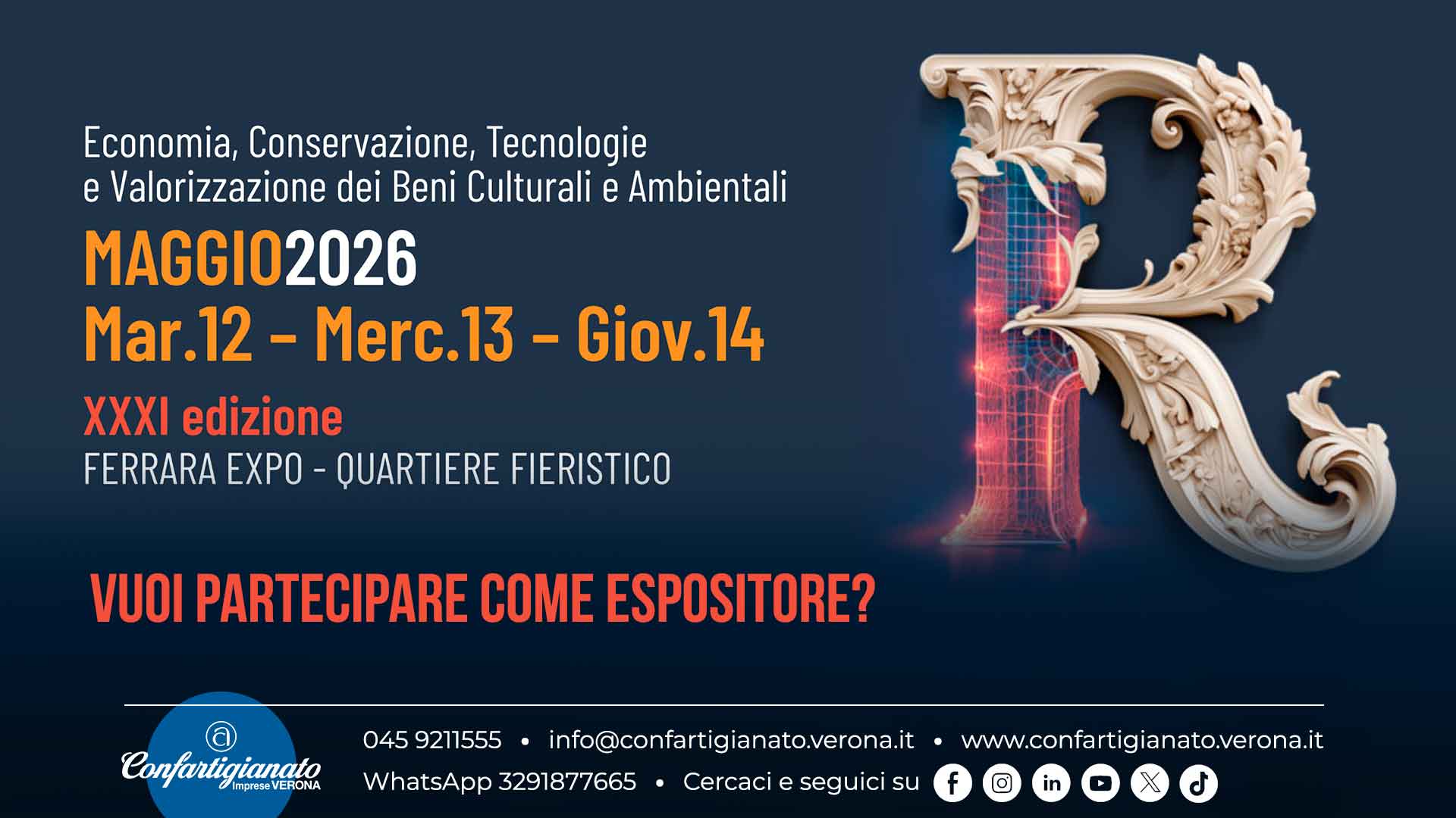 RESTAURO – Esponi a "RESTAURO 2026": il cuore del patrimonio culturale, in fiera a Ferrara dal 12 al 14 maggio