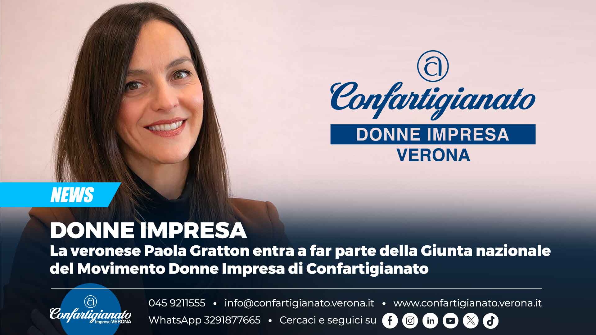 DONNE IMPRESA – La veronese Paola Gratton entra a far parte della Giunta nazionale del Movimento Donne Impresa di Confartigianato