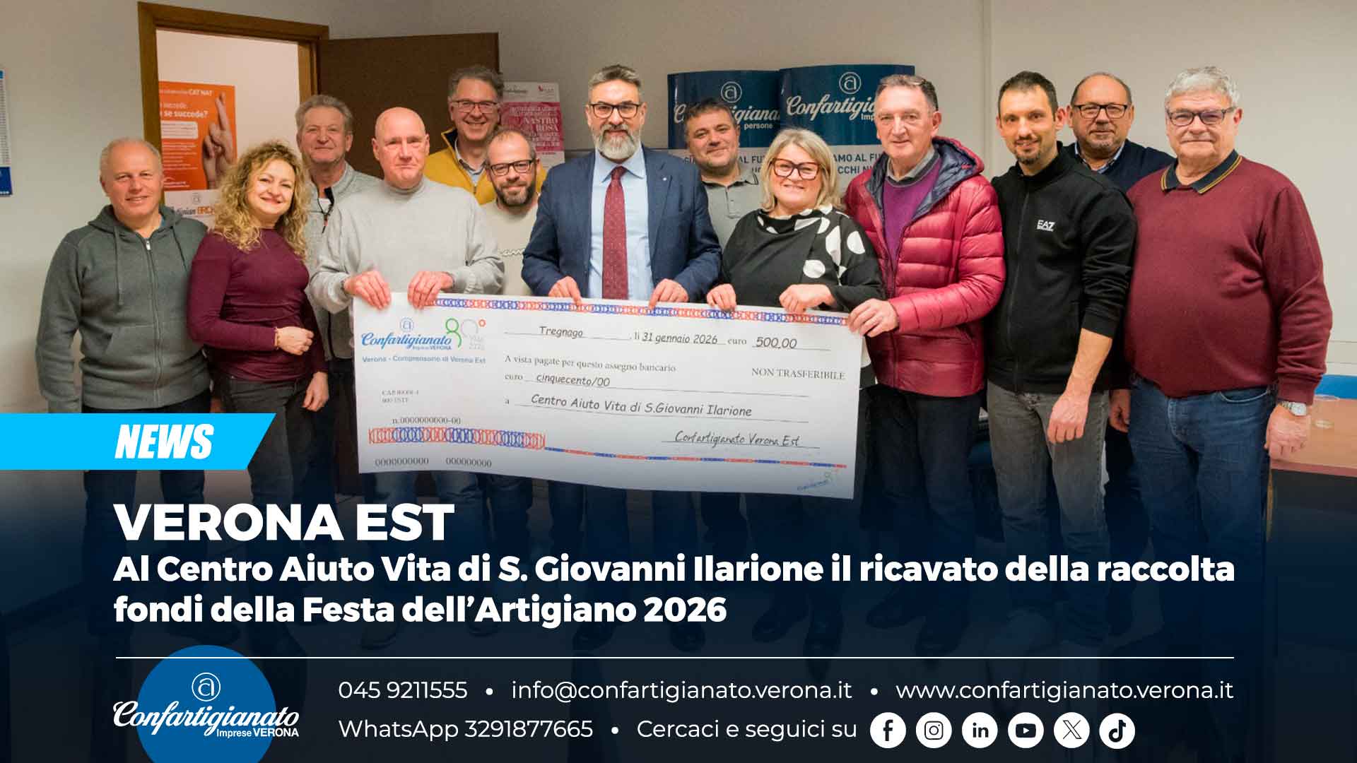 VERONA EST – Al Centro Aiuto Vita di S. Giovanni Ilarione il ricavato della raccolta fondi della Festa dell’Artigiano 2026