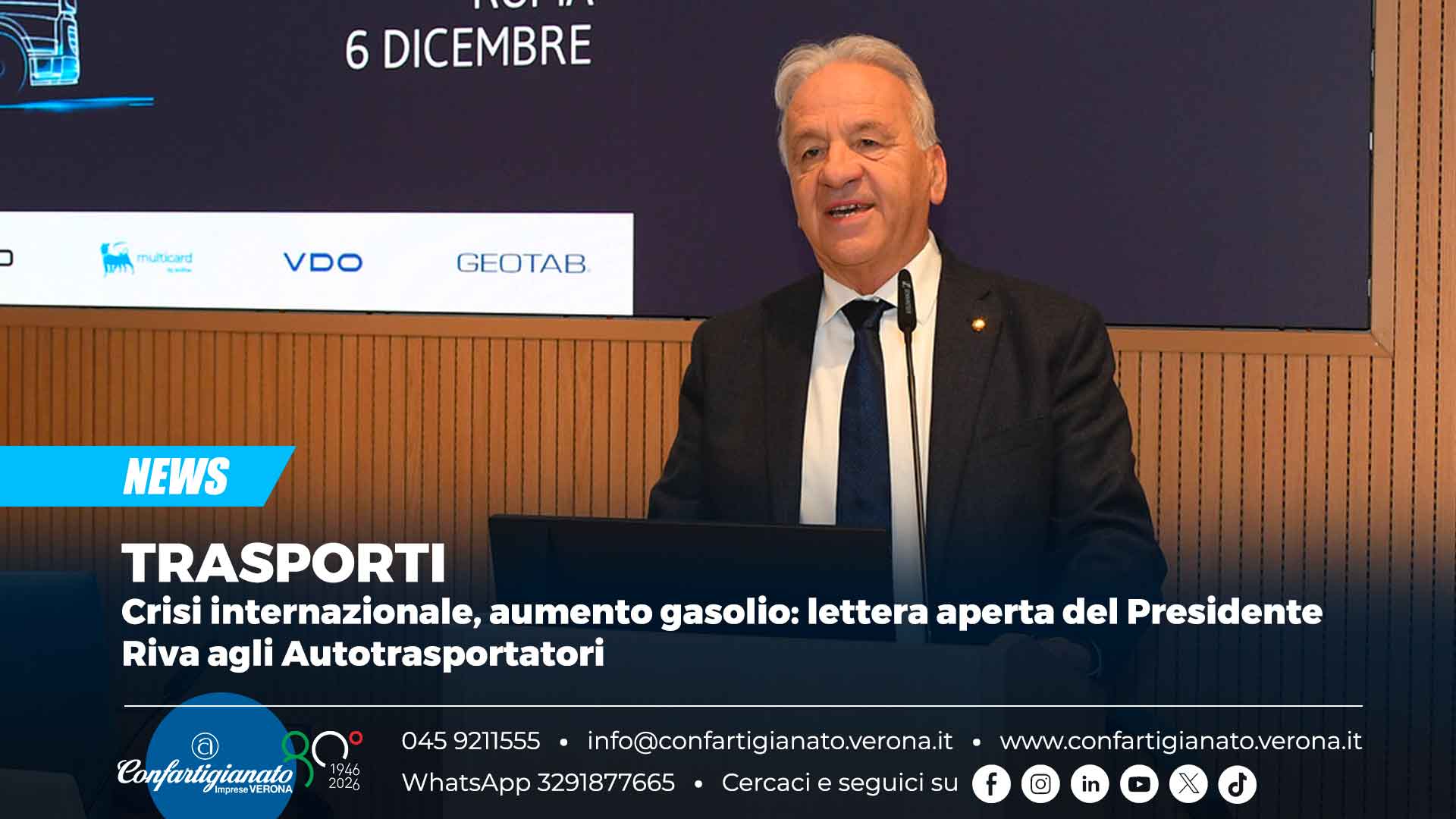 TRASPORTI – Crisi internazionale, aumento gasolio: lettera aperta del Presidente Riva agli Autotrasportatori