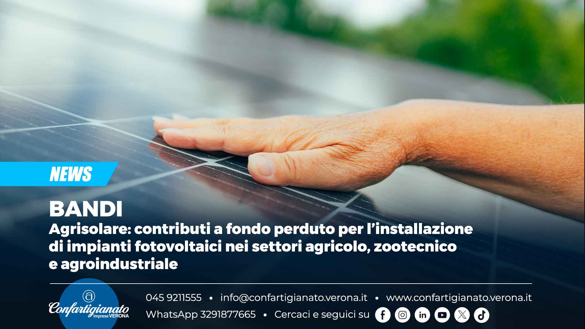 BANDI – Agrisolare: contributi a fondo perduto per l’installazione di impianti fotovoltaici nei settori agricolo, zootecnico e agroindustriale