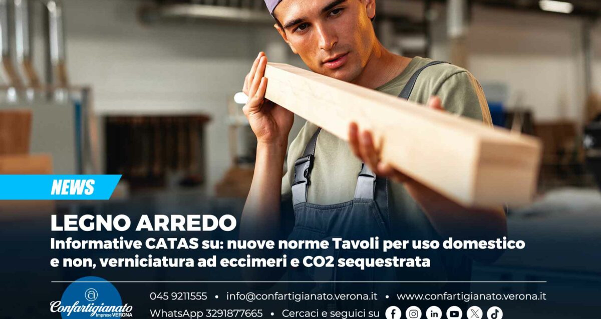 LEGNO ARREDO – Informative CATAS su: nuove norme Tavoli per uso domestico e non, verniciatura ad eccimeri e CO2 sequestrata