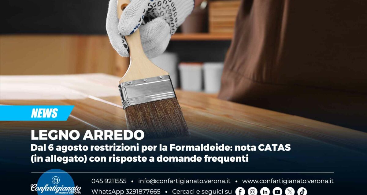 LEGNO ARREDO – Dal 6 agosto restrizioni per la Formaldeide: nota CATAS (in allegato) con risposte a domande frequenti