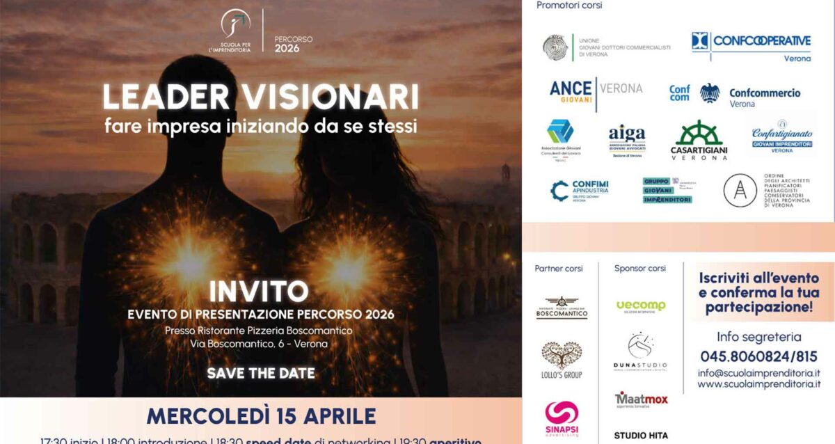 GIOVANI IMPRENDITORI – Scuola per l'Imprenditoria 2026: presentazione il 15 aprile a Boscomantico. Partecipa insieme a noi!