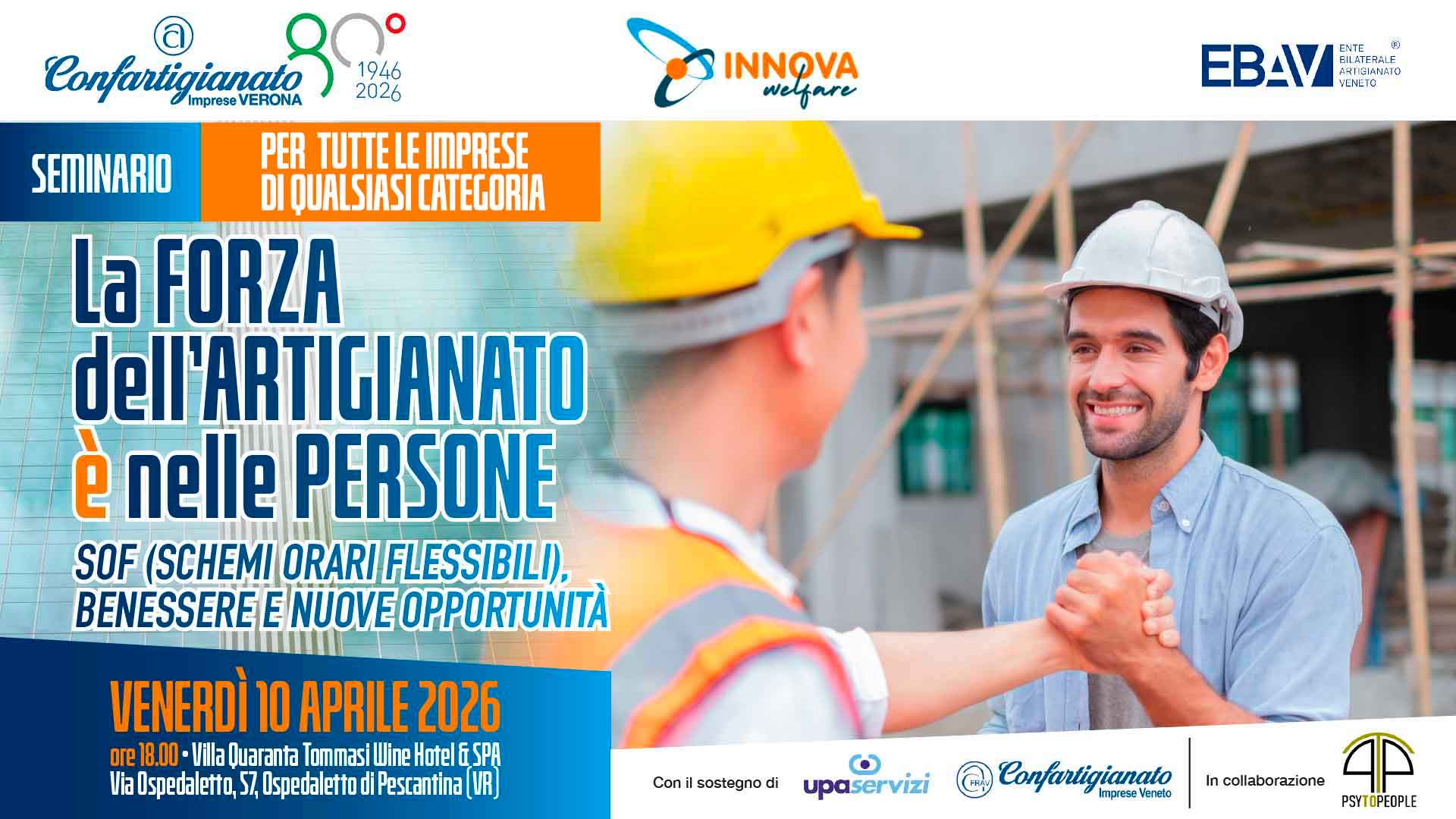 TUTTE LE CATEGORIE – La Forza dell’Artigianato è nelle Persone: il 10 aprile, a Villa Quaranta, seminario sui temi del welfare: Schemi Orari Flessibili, Benessere e Nuove Opportunità