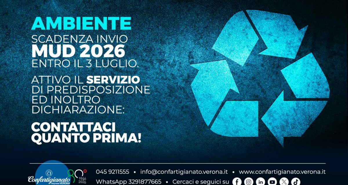 AMBIENTE – Scadenza invio MUD 2026 al 3 luglio. Attivo il servizio di predisposizione e inoltro dichiarazione: contattaci quanto prima!