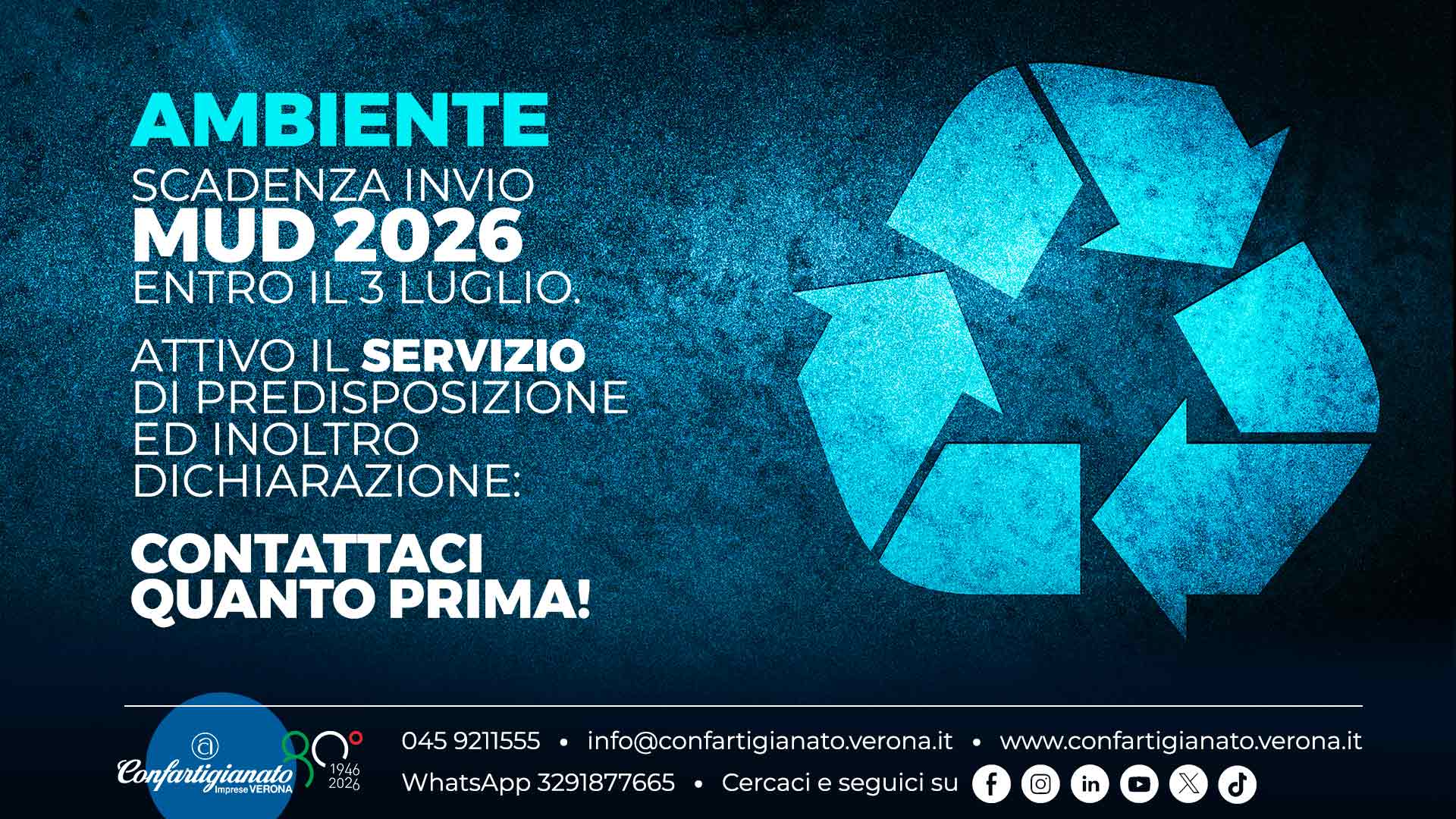 AMBIENTE – Scadenza invio MUD 2026 al 3 luglio. Attivo il servizio di predisposizione e inoltro dichiarazione: contattaci quanto prima!