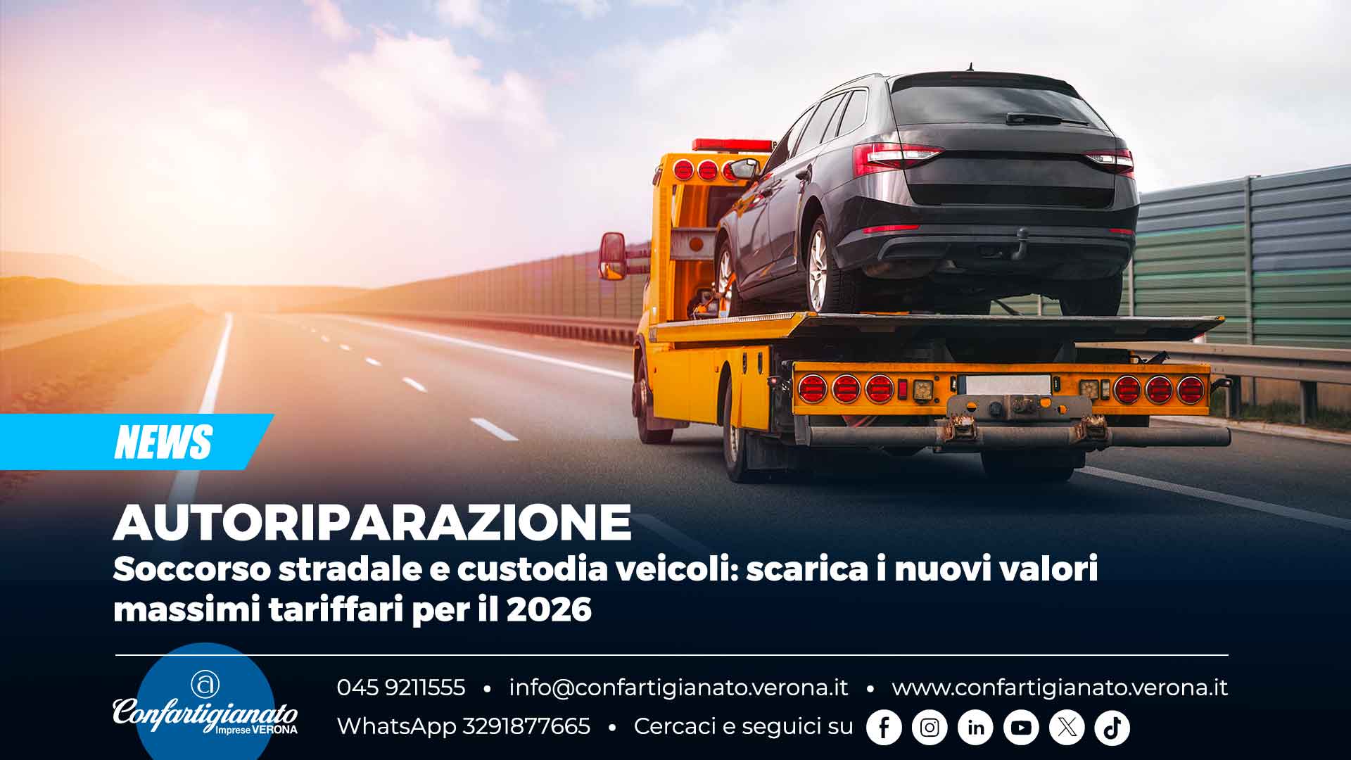 AUTORIPARAZIONE – Soccorso stradale e custodia veicoli: scarica i nuovi valori massimi tariffari per il 2026