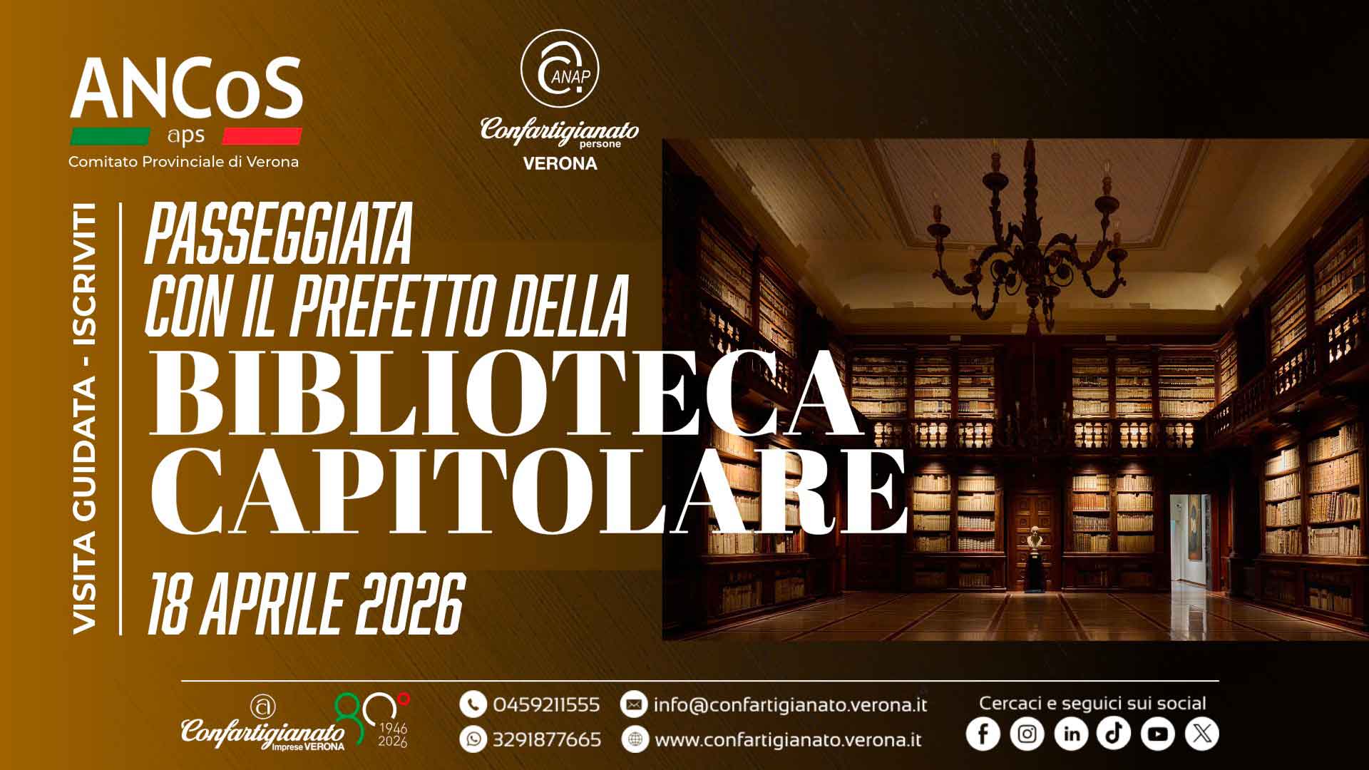 INIZIATIVA – Il 18 aprile, emozionante visita alla Biblioteca Capitolare, guidati dal suo Prefetto, Mons. Bruno Fasani. Iscriviti subito con ANCoS!