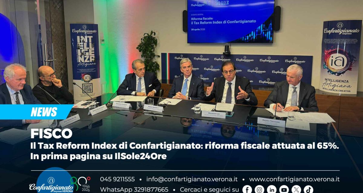 FISCO – Il Tax Reform Index di Confartigianato: riforma fiscale attuata al 65%. In prima pagina su IlSole24Ore