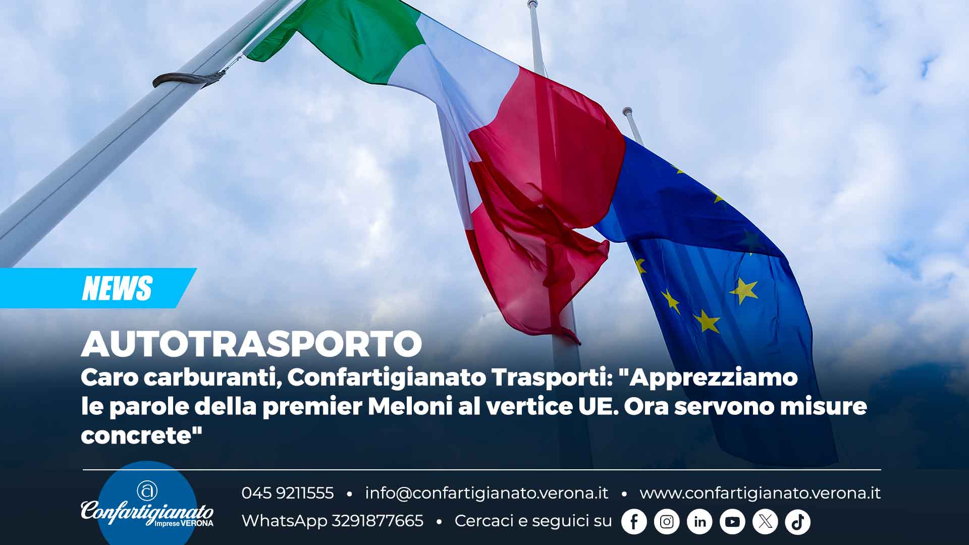 AUTOTRASPORTO – Caro carburanti, Confartigianato Trasporti: "Apprezziamo le parole della premier Meloni al vertice UE. Ora servono misure concrete"