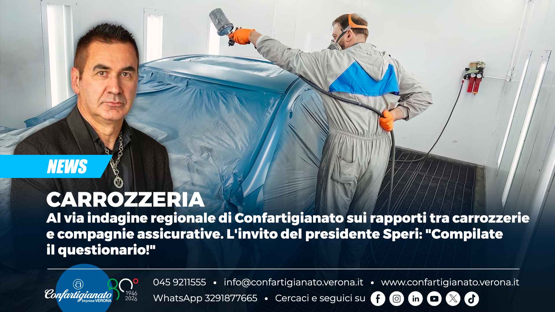 CARROZZERIA – Al via indagine regionale di Confartigianato sui rapporti tra carrozzerie e compagnie assicurative. L'invito del presidente Speri: "Compilate il questionario!"