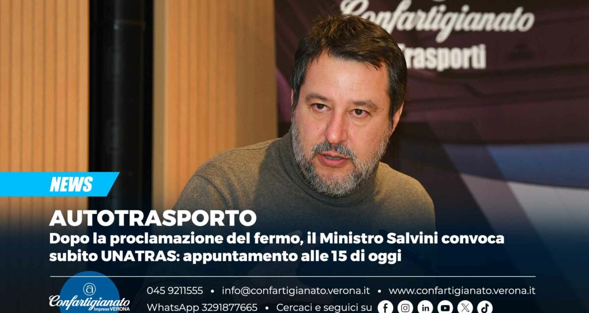AUTOTRASPORTO – Dopo la proclamazione del fermo, il Ministro Salvini convoca subito UNATRAS: appuntamento alle 15 di oggi