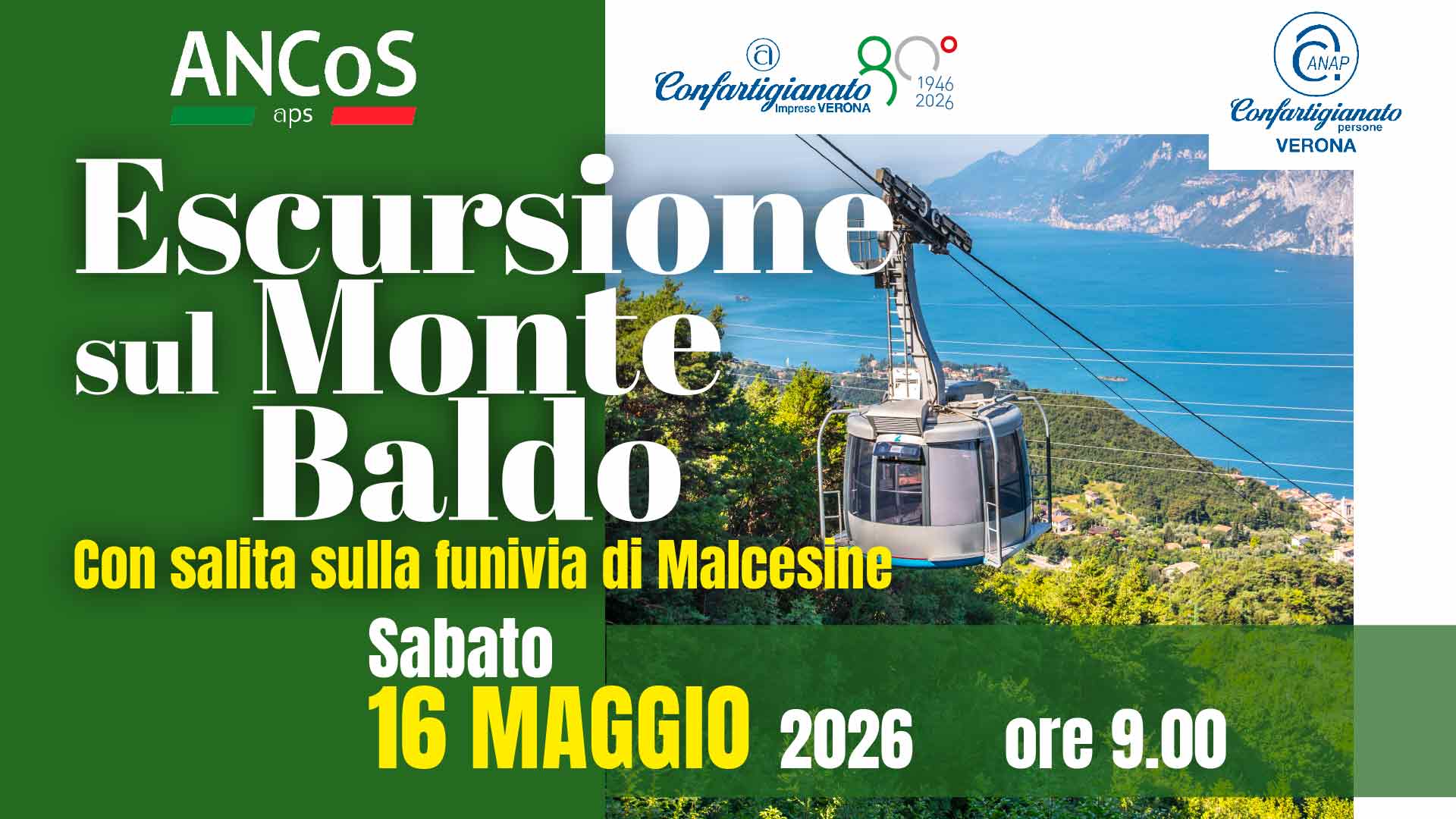 INIZIATIVA – Il 16 maggio, Escursione sul Monte Baldo, con salita sulla Funivia di Malcesine: organizza ANCoS con Confartigianato e Anap. Iscriviti subito