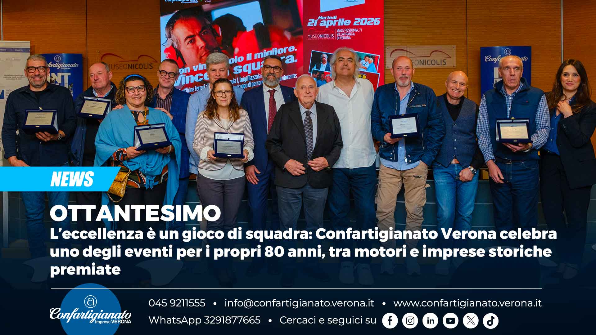 OTTANTESIMO – L’eccellenza è un gioco di squadra: Confartigianato Verona celebra uno degli eventi per i propri 80 anni, tra motori e imprese storiche premiate