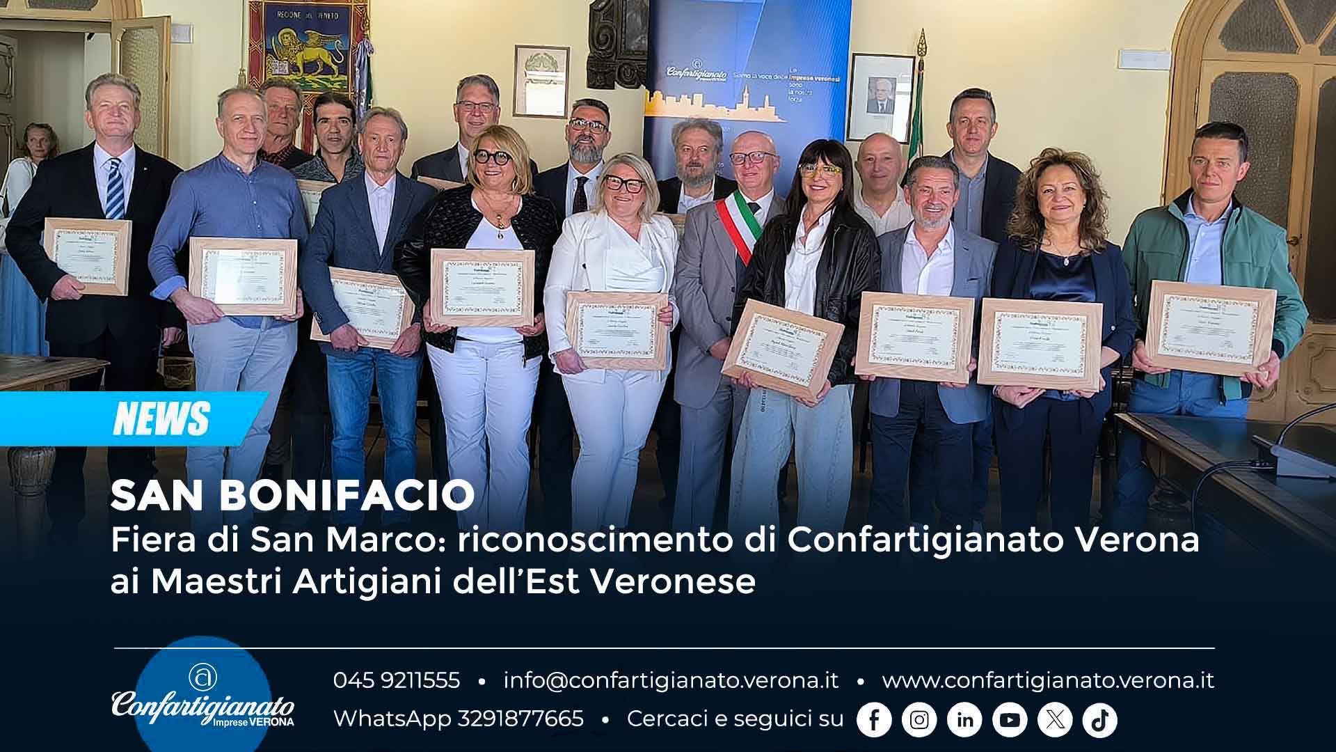 SAN BONIFACIO – Fiera di San Marco: riconoscimento di Confartigianato ai Maestri Artigiani dell’Est Veronese