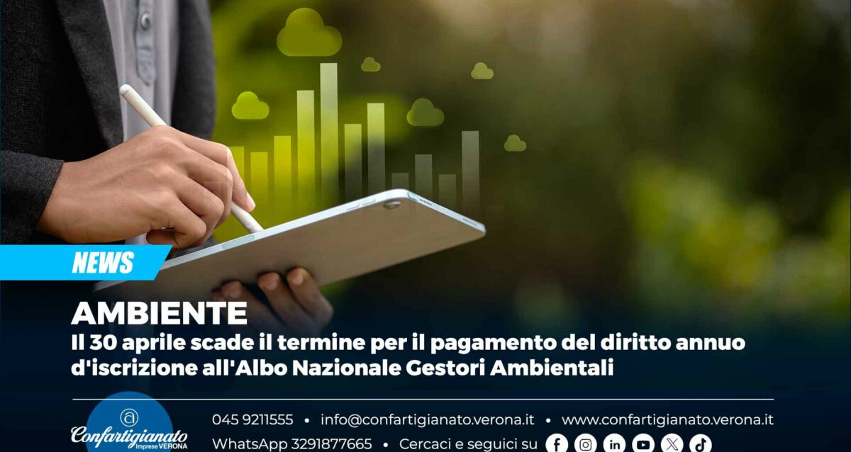 AMBIENTE – Il 30 aprile scade il termine per il pagamento del diritto annuo d'iscrizione all'Albo Nazionale Gestori Ambientali