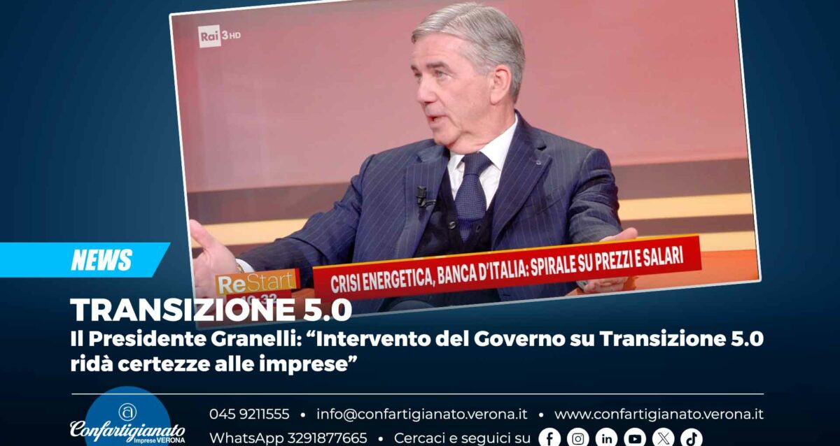 TRANSIZIONE 5.0 – Il Presidente Granelli: “Intervento del Governo su Transizione 5.0 ridà certezze alle imprese”