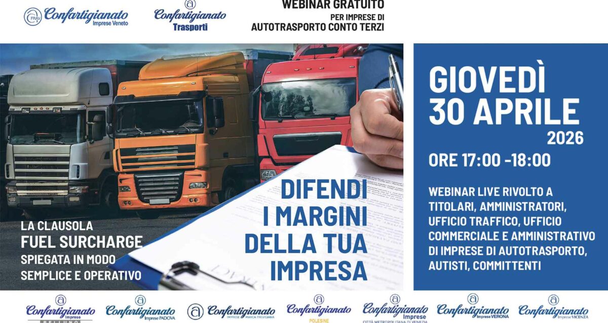 AUTOTRASPORTO – Il 30 aprile, partecipa al webinar: "Difendi i margini della tua impresa". La clausola "fuel surcharge" spiegata in modo semplice ed operativo