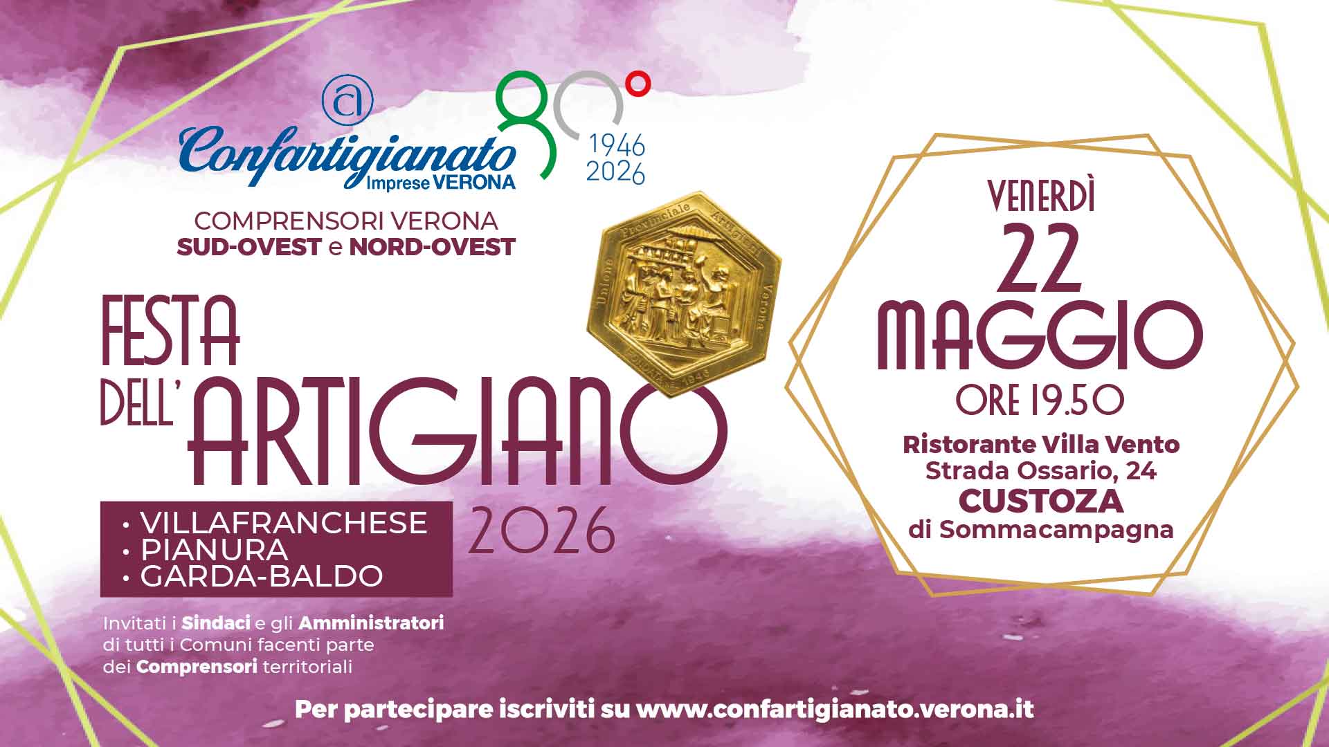 FESTA DELL'ARTIGIANO – Il 22 maggio, appuntamento per le imprese delle aree Garda-Baldo, Pianura e Villafranchese: invitati sindaci e amministratori. Iscriviti subito