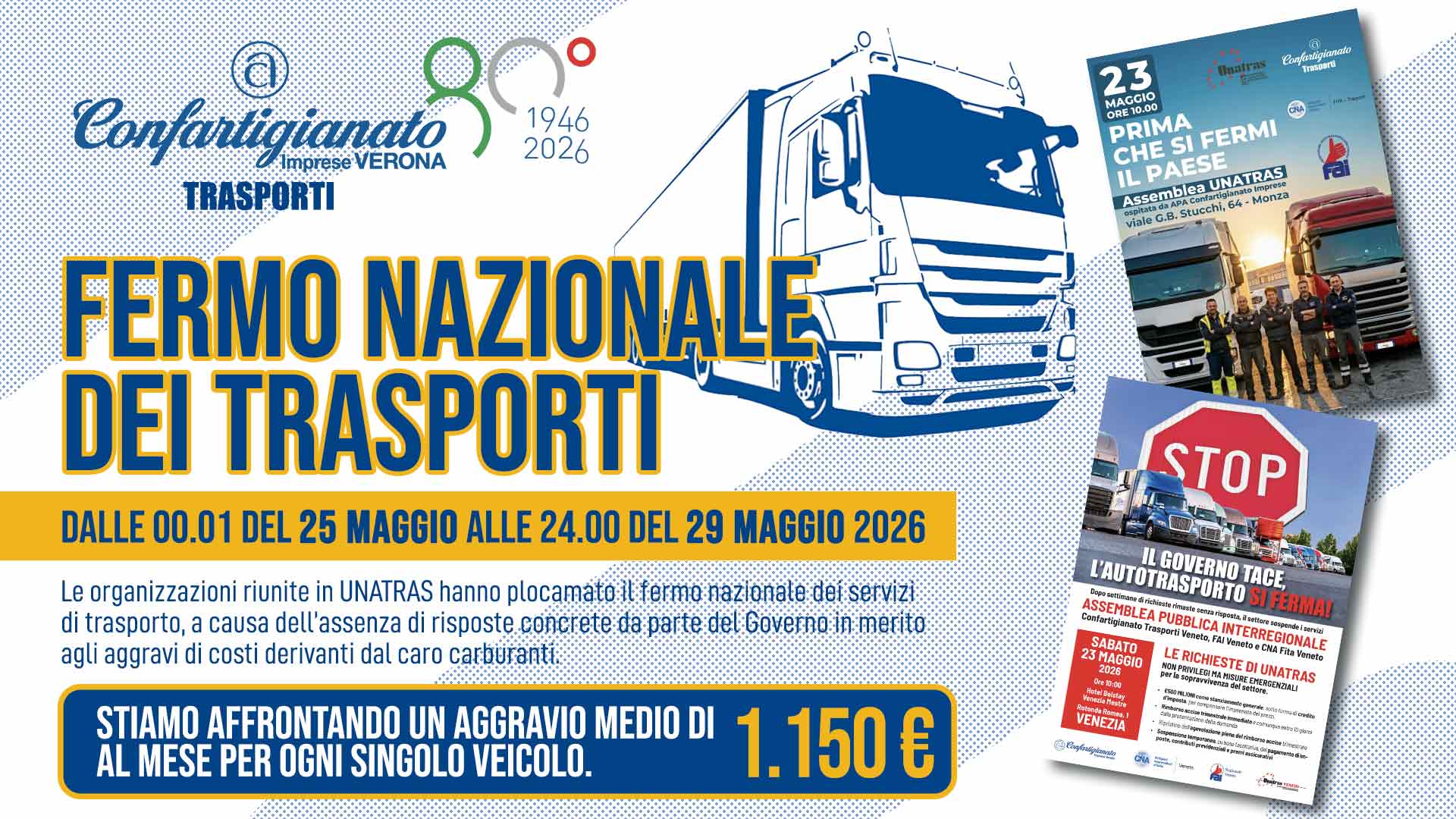 AUTOTRASPORTO – Quattro giorni di fuoco! Il 22 maggio, convocazione del Governo; il 23 maggio, assemblee nazionale e interregionale Unatras; il 25 maggio... senza risposte, via al fermo!