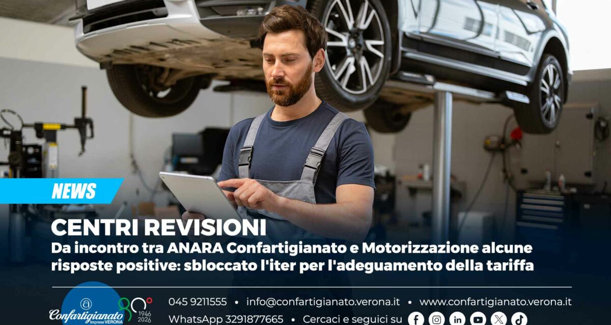 CENTRI REVISIONI – Da incontro tra ANARA Confartigianato e Motorizzazione alcune risposte positive: sbloccato l'iter per l'adeguamento della tariffa