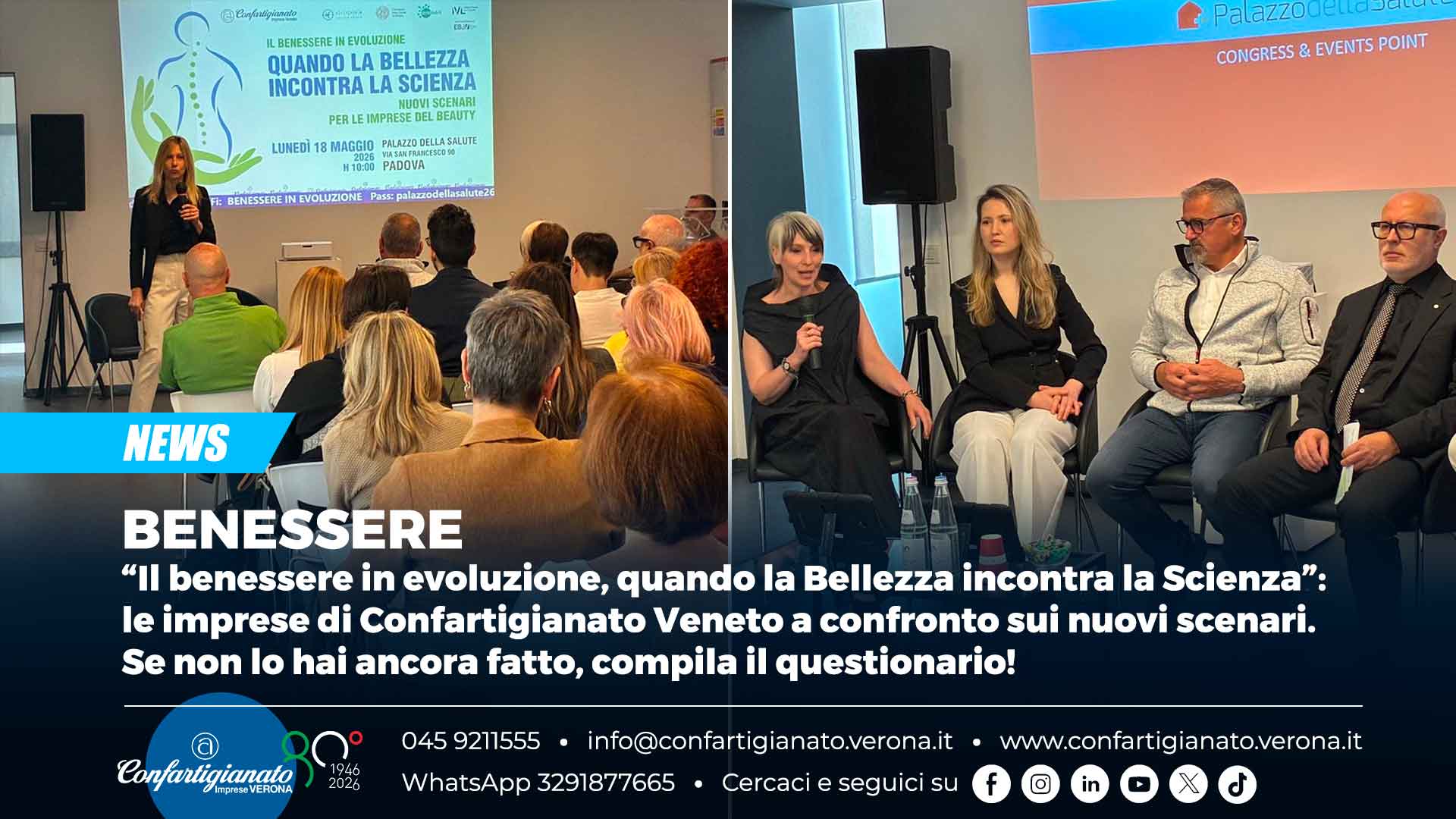 BENESSERE – “Il benessere in evoluzione, quando la Bellezza incontra la Scienza”: le imprese di Confartigianato Veneto a confronto sui nuovi scenari. Se non lo hai fatto, compila il questionario