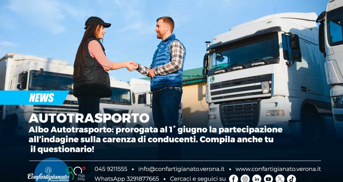 AUTOTRASPORTO – Albo autotrasporto: prorogata al 1° giugno la partecipazione all’indagine sulla carenza di conducenti. Compila anche tu il questionario!