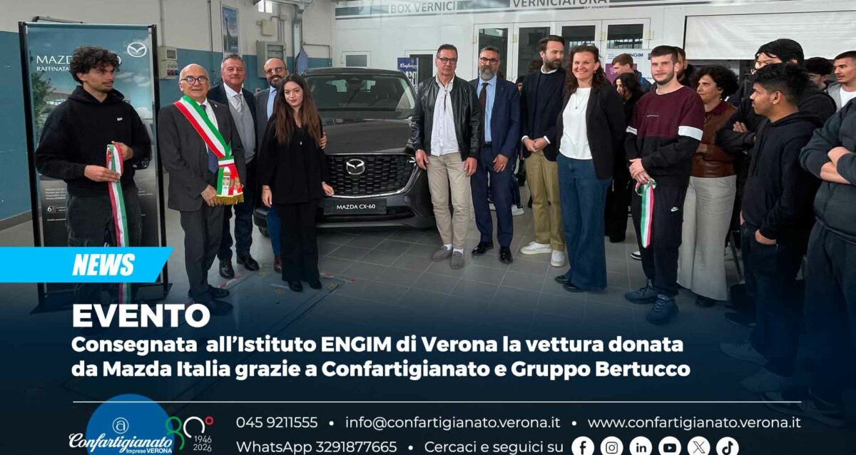 EVENTO – Consegnata all’Istituto ENGIM di Verona la vettura donata da Mazda Italia grazie a Confartigianato Verona e Gruppo Bertucco