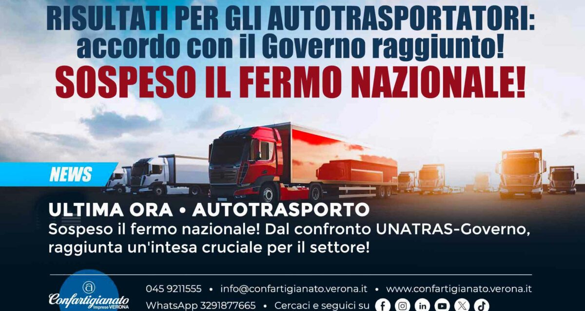 ULTIMA ORA - AUTOTRASPORTO – Sospeso il fermo nazionale! Dal confronto UNATRAS-Governo, raggiunta un'intesa cruciale per il settore!