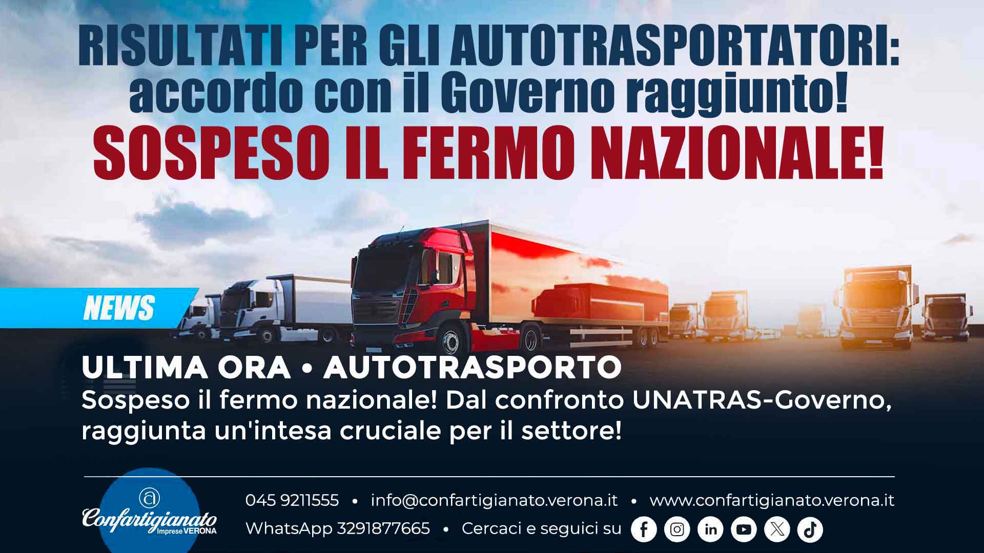 ULTIMA ORA - AUTOTRASPORTO – Sospeso il fermo nazionale! Dal confronto UNATRAS-Governo, raggiunta un'intesa cruciale per il settore!