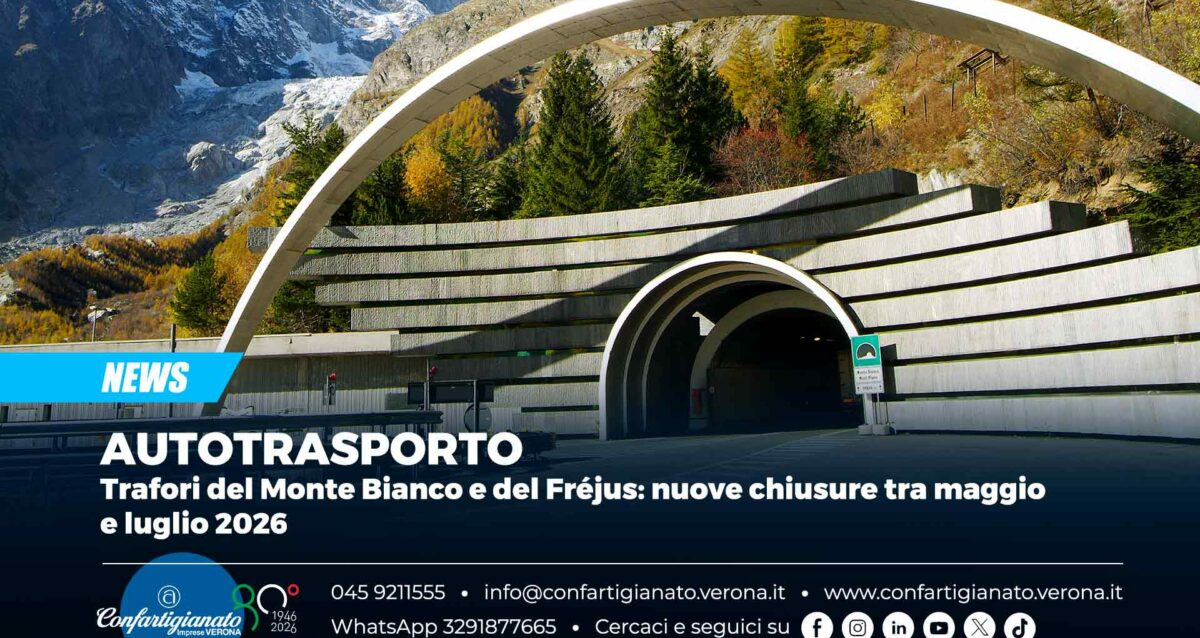 AUTOTRASPORTO – Trafori del Monte Bianco e del Fréjus: nuove chiusure tra maggio e luglio 2026