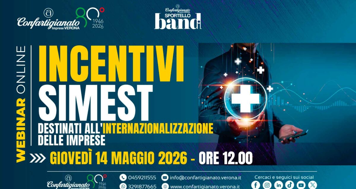 SPORTELLO BANDI – Il 14 maggio, un webinar sugli "Incentivi SIMEST destinati all'internazionalizzazione delle imprese". Iscriviti per partecipare