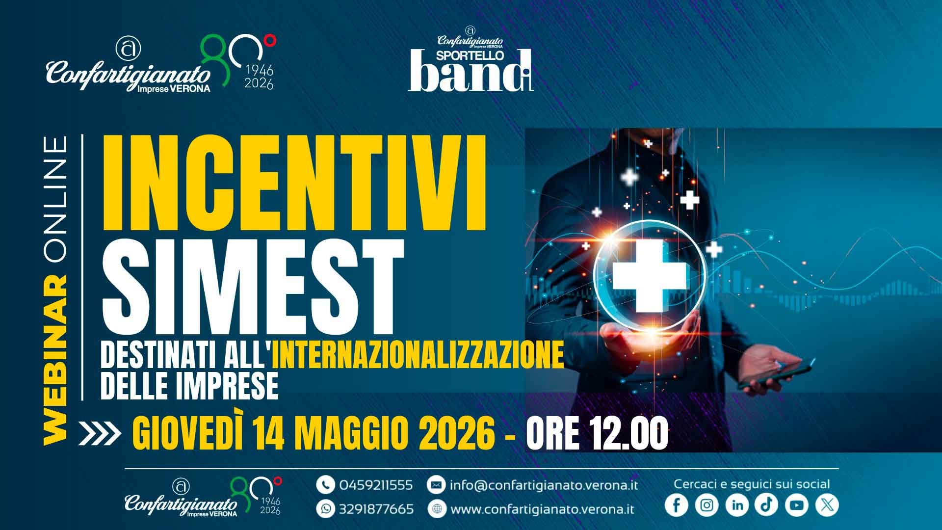 SPORTELLO BANDI – Il 14 maggio, un webinar sugli "Incentivi SIMEST destinati all'internazionalizzazione delle imprese". Iscriviti per partecipare