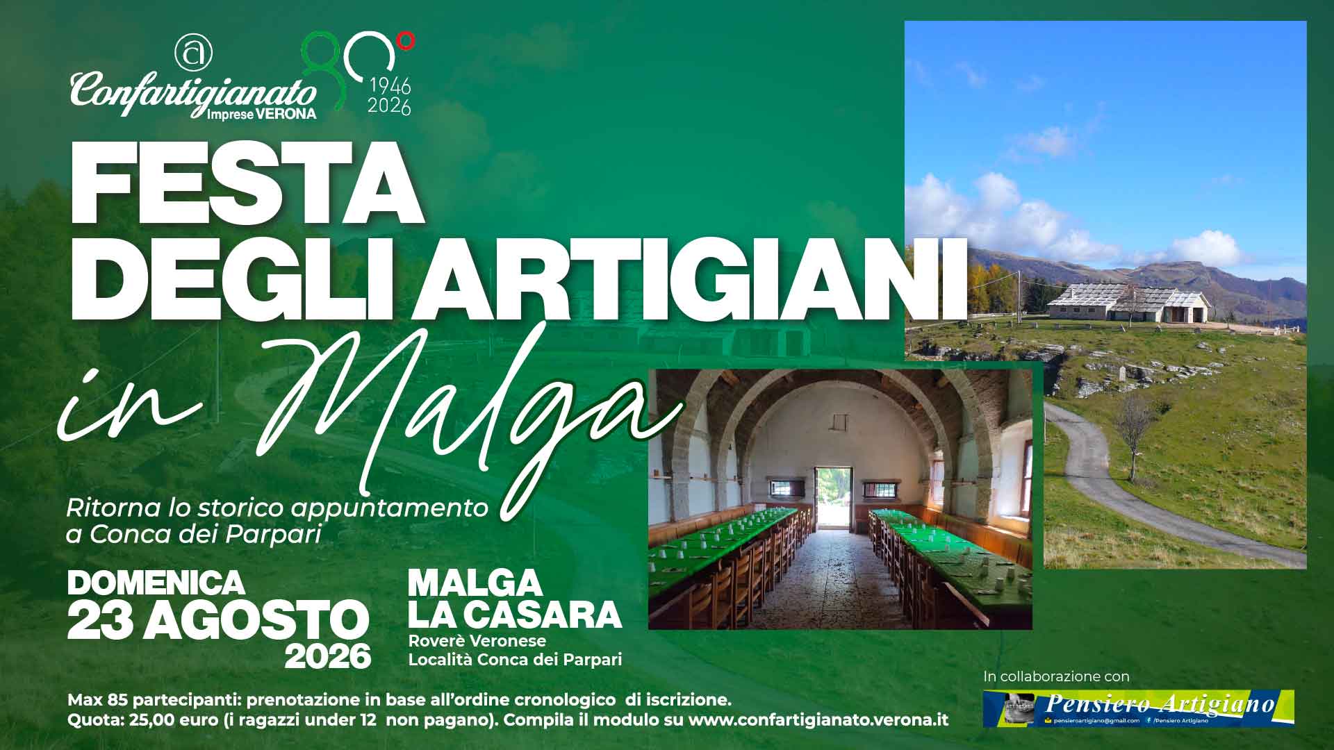 APPUNTAMENTO – Ritorna lo storico appuntamento a Conca dei Parpari: domenica 24 agosto, "Festa degli Artigiani in Malga". Iscriviti per partecipare