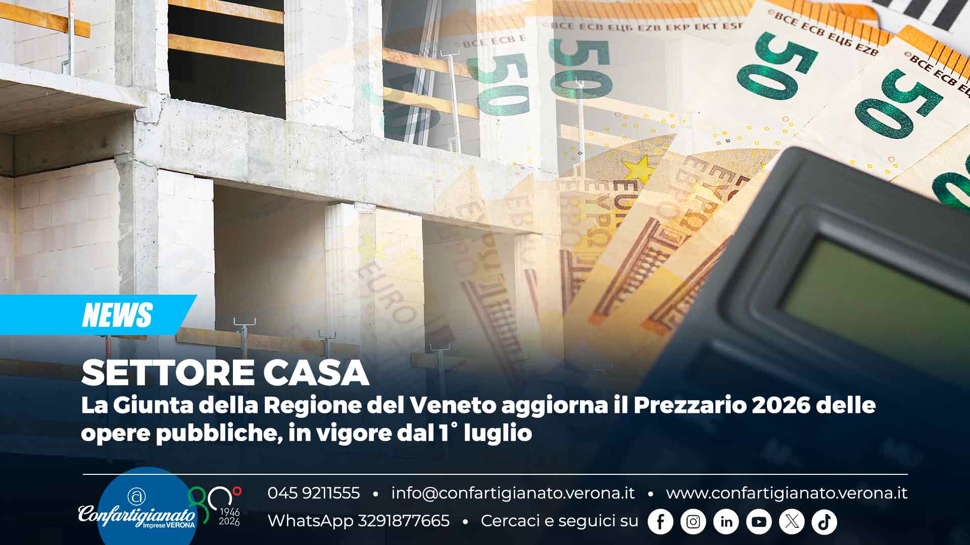 La Giunta della Regione del Veneto aggiorna il Prezzario 2026 delle opere pubbliche, in vigore dal 1° luglio