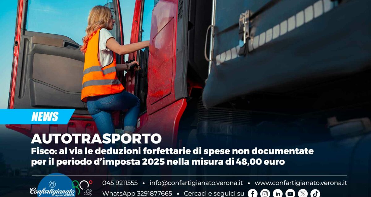 AUTOTRASPORTO – Fisco: al via le deduzioni forfettarie di spese non documentate per il periodo d’imposta 2025 nella misura di 48,00 euro
