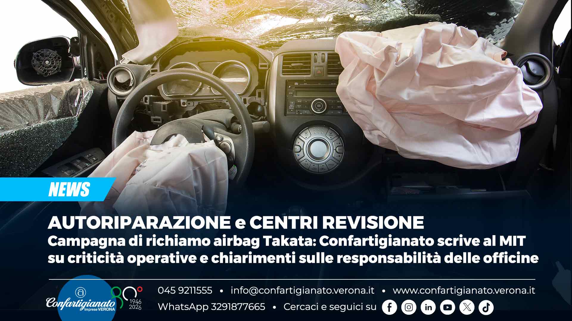 AUTORIPARAZIONE e CENTRI REVISIONE – Campagna di richiamo airbag Takata: Confartigianato scrive al MIT su criticità operative e chiarimenti sulle responsabilità delle officine