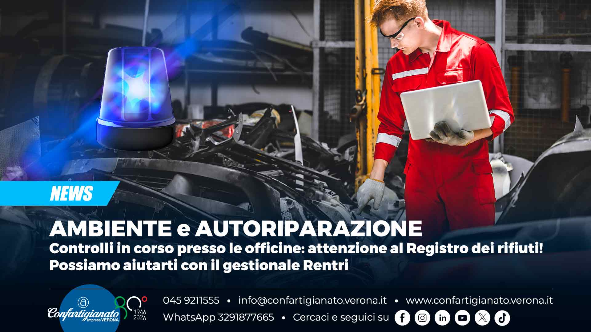 AMBIENTE e AUTORIPARAZIONE – Controlli in corso presso le officine: attenzione al Registro dei rifiuti! Possiamo aiutarti con il gestionale Rentri