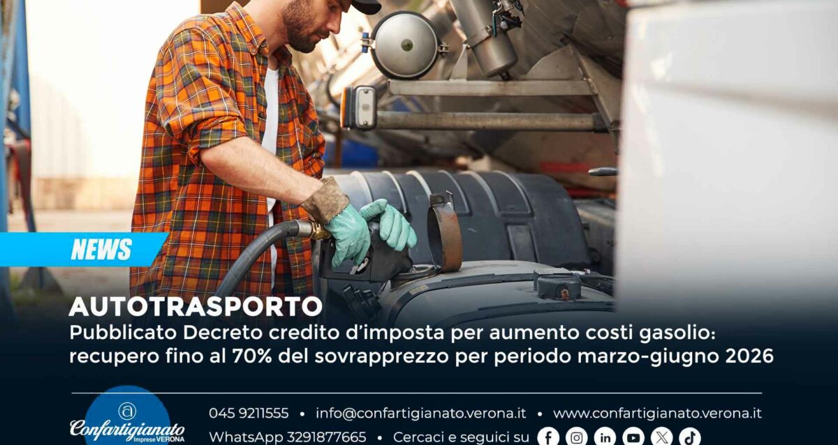 AUTOTRASPORTO – Pubblicato Decreto credito d’imposta per aumento costi gasolio: recupero fino al 70% del sovrapprezzo per periodo marzo-giugno 2026