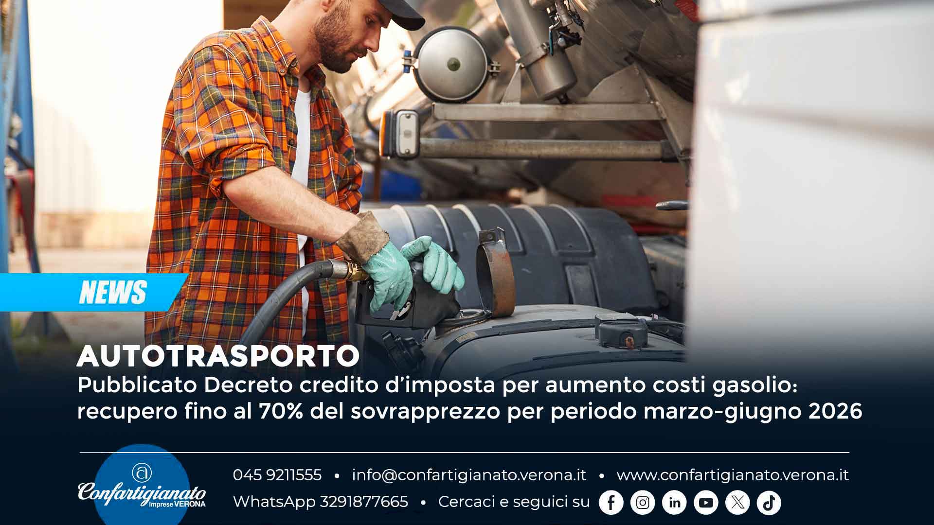 AUTOTRASPORTO – Pubblicato Decreto credito d’imposta per aumento costi gasolio: recupero fino al 70% del sovrapprezzo per periodo marzo-giugno 2026
