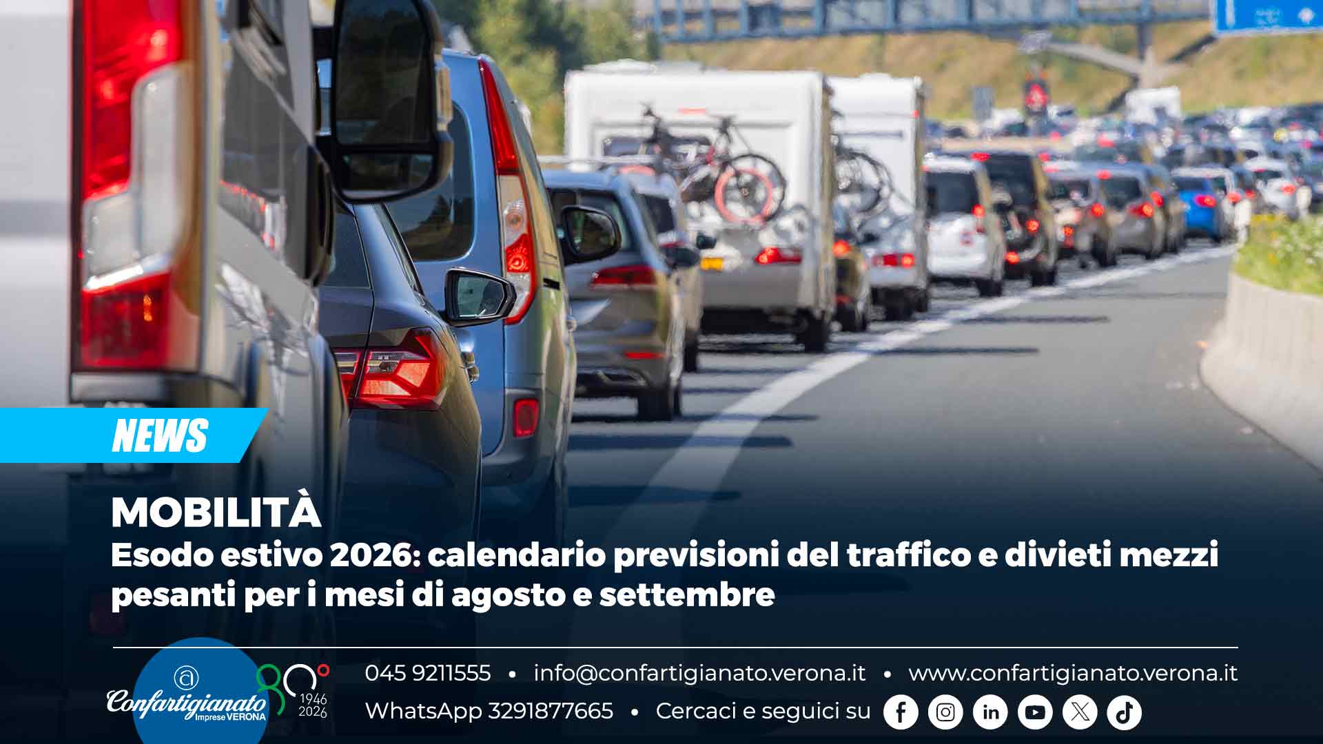MOBILITÀ – Esodo estivo 2026: calendario previsioni del traffico e divieti mezzi pesanti per i mesi di agosto e settembre