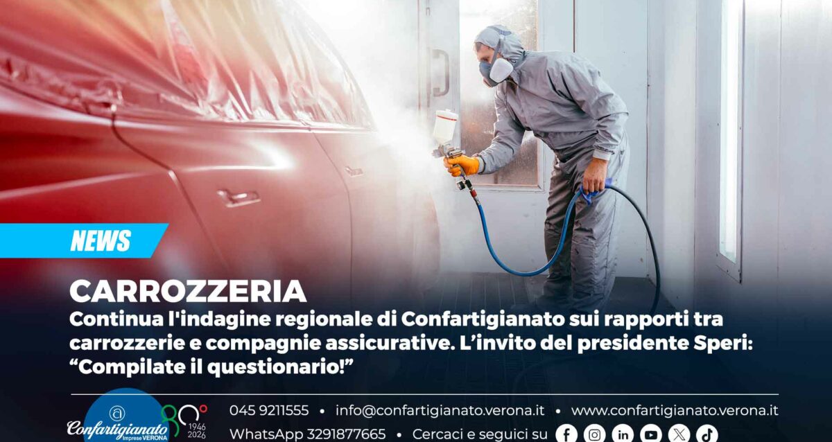 CARROZZERIA – Continua l'indagine regionale di Confartigianato sui rapporti tra carrozzerie e compagnie assicurative. L’invito del presidente Speri: “Compilate il questionario!”