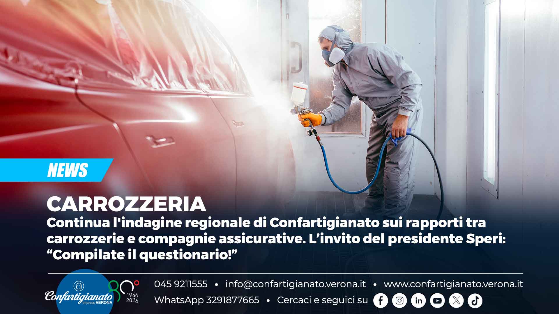 CARROZZERIA – Continua l'indagine regionale di Confartigianato sui rapporti tra carrozzerie e compagnie assicurative. L’invito del presidente Speri: “Compilate il questionario!”