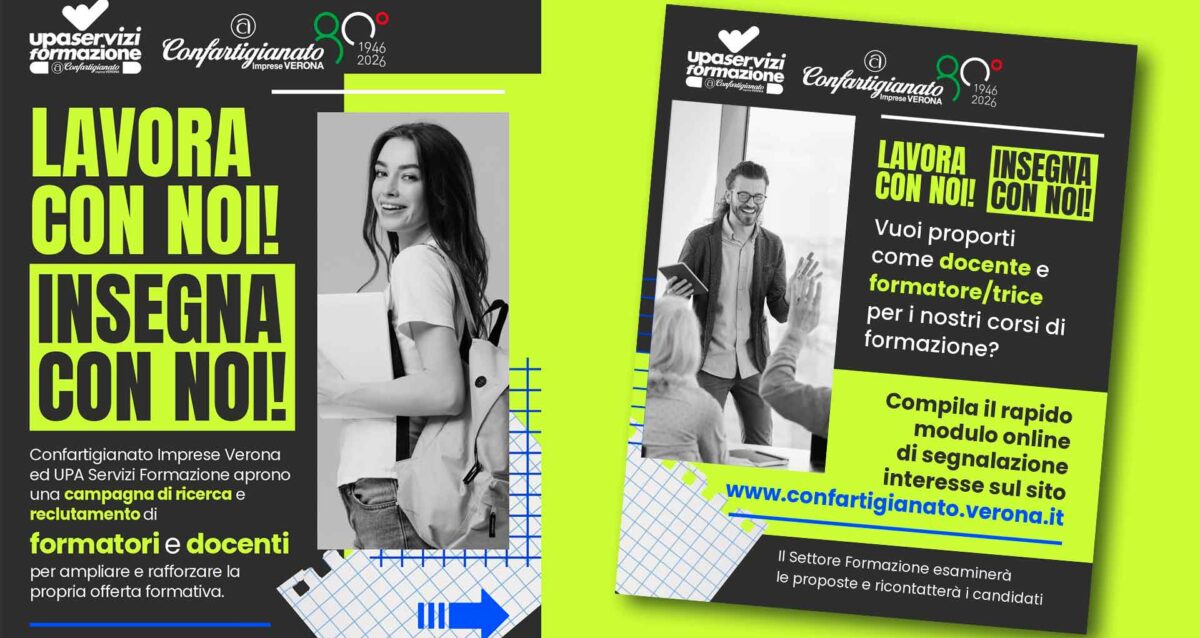 RICERCA – Lavora con noi! Insegna con noi! Sei un docente, un formatore, un professionista o un esperto del tuo settore? Metti le tue competenze al servizio del nostro Settore Formazione