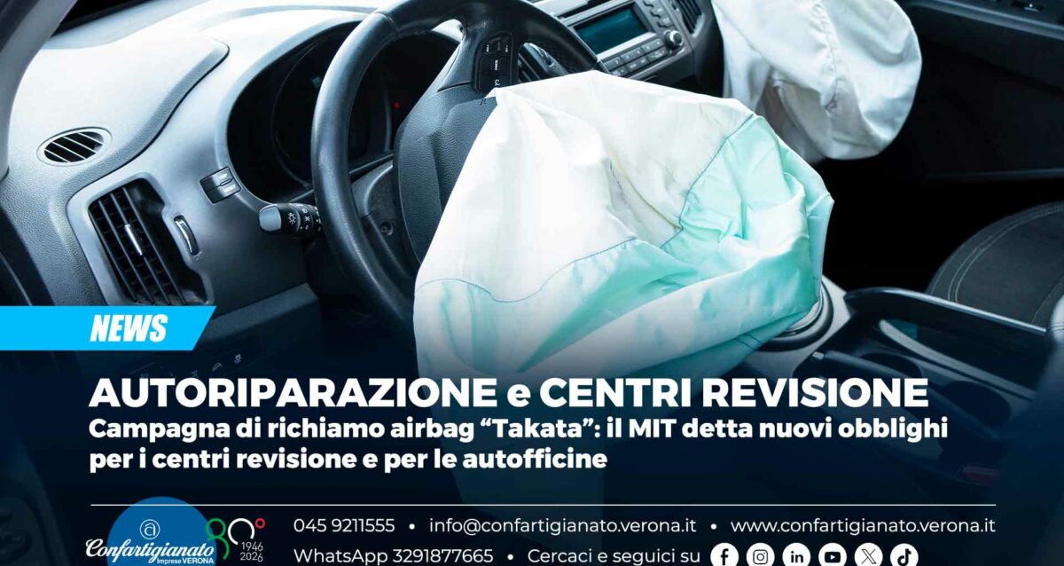 AUTORIPARAZIONE e CENTRI REVISIONE – Campagna di richiamo airbag “Takata”: il MIT detta nuovi obblighi per i centri revisione e per le autofficine