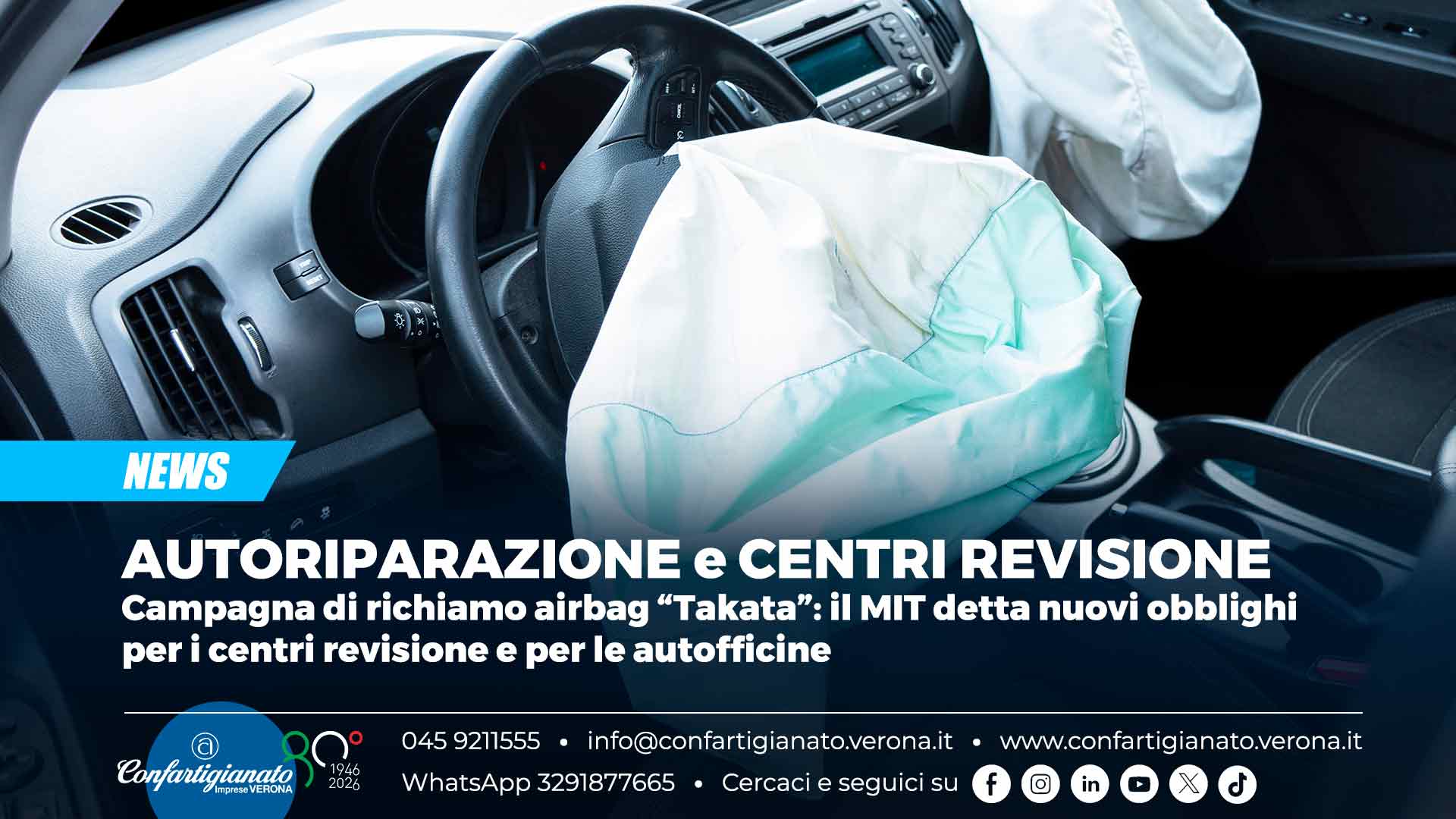 AUTORIPARAZIONE e CENTRI REVISIONE – Campagna di richiamo airbag “Takata”: il MIT detta nuovi obblighi per i centri revisione e per le autofficine