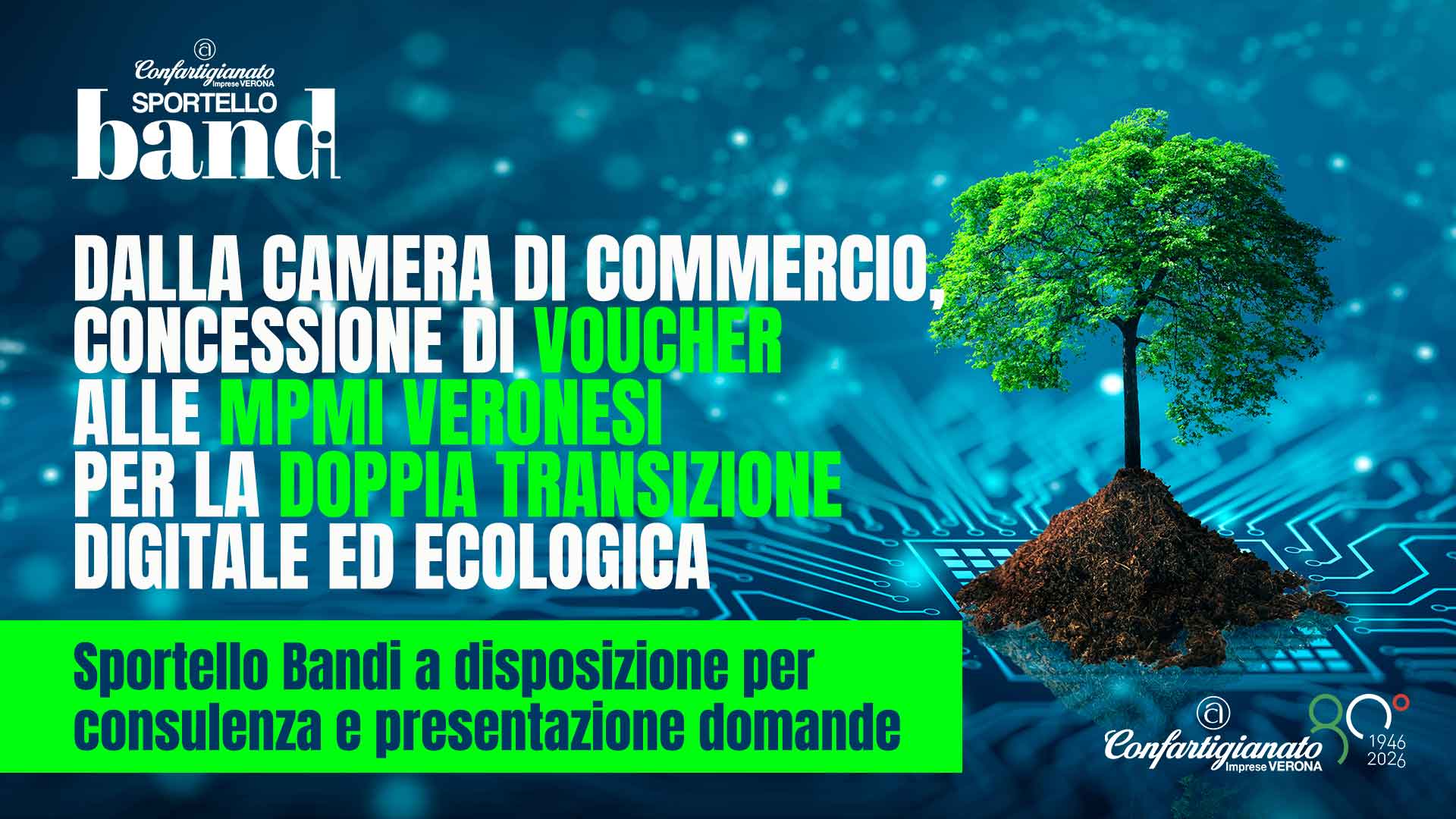 SPORTELLO BANDI – Concessione di voucher alle MPMI per la doppia transizione, digitale ed ecologica 2026. Il nostro servizio presentazione domande