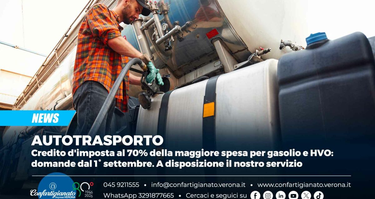 AUTOTRASPORTO – Credito d'imposta al 70% della maggiore spesa per gasolio e HVO: domande dal 1° settembre. A disposizione il nostro servizio