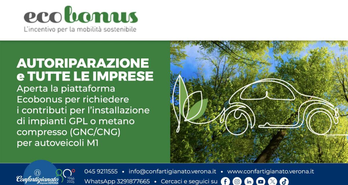 AUTORIPARAZIONE e TUTTE LE IMPRESE – Aperta piattaforma Ecobonus per contributi installazione impianti GPL o metano compresso (GNC/CNG) per autoveicoli M1